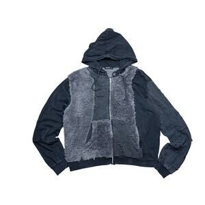 Disturbia XXL shaggy textured patchwork full zip hoodie sweatshirt gray